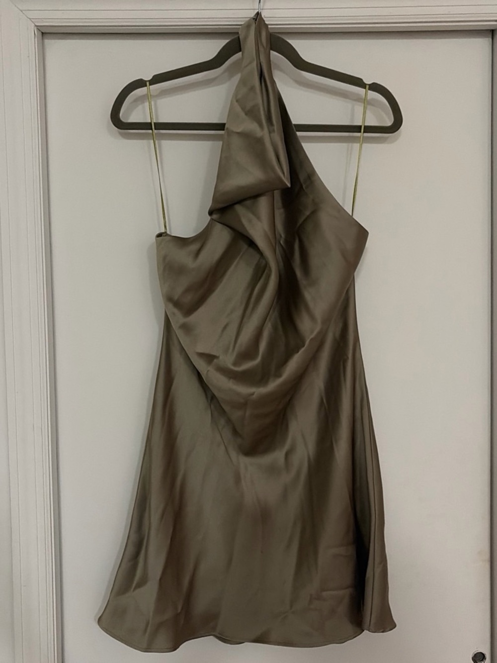 Zara Sleeveless Cowl Neck Mini Dress in Olive - Picture 3 of 5